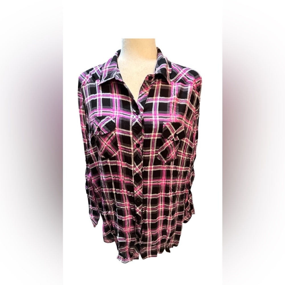 Torrid Black and Pink Long Sleeve Button Down Shirt